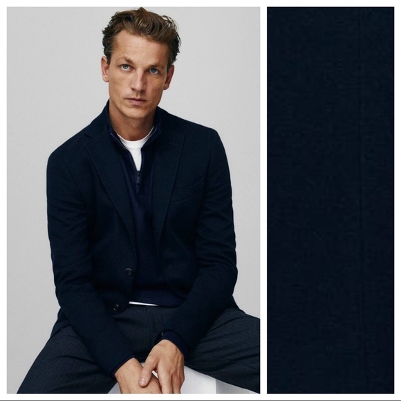 NWT. Massimo Dutti Navy Blue Viscose Blazer/Jersey Jacket. Size 44. - Picture 2 of 11